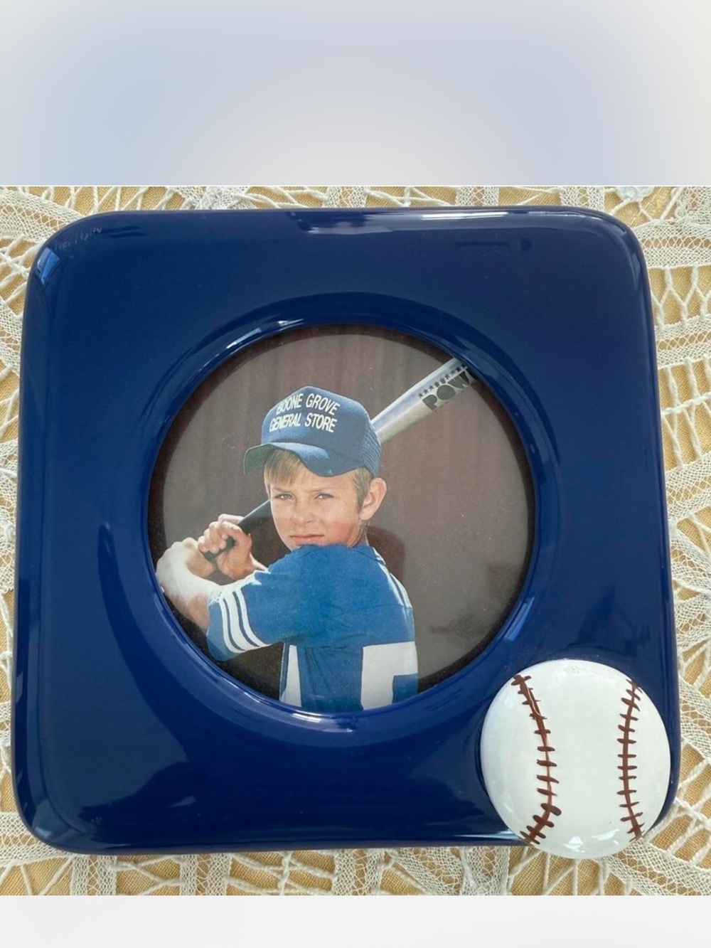 Vintage Russ Berrie blue baseball photo frame